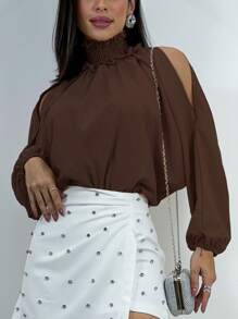Women's Cropped Blouse Long Sleeve Puffed High Neck Ruffled Mother's Day Launch 2025