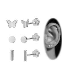 Flower Flat Back Earrings For Women, 14K Gold Cartilage Earring Tragus Helix Small Hypoallergenic Titanium Steel Screw Back Earrings CZ/Ball/Pearl/Dot/Heart/Cross/Butterfly Stud Earrings Jewelry Gift For Her