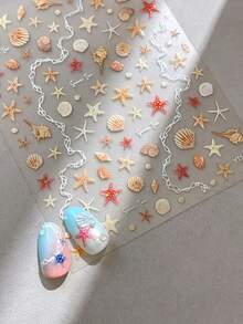 1 miếng dán móng tay hình vỏ sò và sao biển 5D, hình dán tự dính chủ đề đại dương - Dụng cụ và trang trí móng tay, phù hợp cho bé gái và phụ nữ, cho mùa thu/đông, Giáng sinh, mùa hè, thích hợp cho việc làm móng tại nhà và tại salon. - Nhiều màu - Xem 5