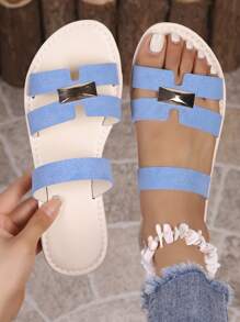 Sandalias planas de estilo vintage de PU mate al estilo europeo y americano, diapositivas casuales y versátiles para la playa adecuadas para adolescentes, verano, escuela, vacaciones y playa, estilo romano para damas
