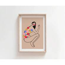 1pc Whimsical Colourful Art Print Vibrant Woman Minimal Portrait Canvas Painting Female Poster Dorm Home Wall Decor Optional Frame - Multicolor - View 12