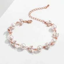 1 pièce Bracelet minimaliste micro-incrusté de zirconium et perle, design unique élégant et , convient pour les femmes
