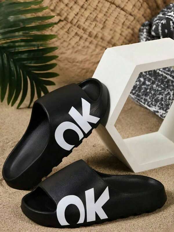 Men's EVA Simple And Comfortable Open-Toe Plastic Slippers, Lightweight, Waterproof, Non-Slip Thick-Soled Sandals, Suitable For Bathroom, Dormitory, Swimming Pool And Beach