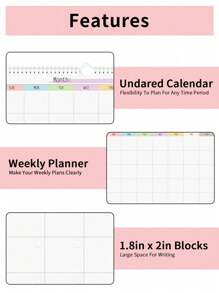 Undated Monthly Calendar Planner Notebook, Blank For Office & Home Organization, 11.4" X 14.7", Suitable As New Year Gift,Back To School,School Supplies