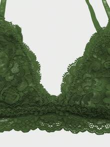 节日季超薄文胸，花卉蕾丝文胸，适合小胸女性，柔软无缝文胸，性感内衣，庆典 - 橄欖綠 - 查看 6