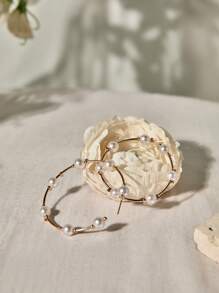 1pair New Style Large Circle Creative Vintage Faux Pearl Hoop Earrings, Oversized Circular Earrings For Women Christmas Winter Christmas Gifts