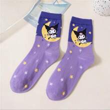 Sanrio 1Pair Sanrio Cute Cartoon Mid-Calf Socks For Women's- Soft, Comfortable Blend For All Seasons