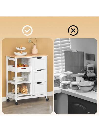 SoBuy Serving Trolley Wheels, Kitchen Tray, Side Table, Rolling Kitchen, Living Room, Dining Room Ideal Single Kitchens, Cabinets Worktop, White, 68x85x38 Cm, FKW79 view 10
