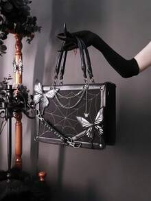 1 pieza Bolso de mujer de gran capacidad con decoración de cadena de mariposa estilo japonés, bolso gótico lolita con telaraña oscura, la mariposa es desmontable, bolso transparente con decoración de estilo lindo de chica, bolso punk, bolso de hombro de mujer estilo anime DIY, bolso de viaje, cartera de mujer, bolso de mujer, bolso cruzado de moda versátil de alta calidad, bolso Ita, adecuado para exhibir accesorios de anime, uso diario, escuela, fiesta, regalo - Multicolor - Ver 5