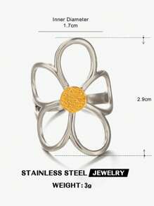 1 pieza Anillo con diseño floral dramático de acero inoxidable enchapado en oro de 18K, joyería de moda para que las mujeres puedan usar a diario, de viaje o en fiestas