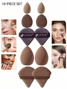 5/10/20/30/40/50/60/80/100pcs Makeup Tool Kit Set, Includes: 10 Liquid Foundation Makeup Sponges, 10 Mini Liquid Foundation Makeup Sponges, 10 Triangular Powder Puffs, 10 Face Makeup Air Cushion Puffs, 10 Mini Face Concealer Makeup Air Cushion Puffs