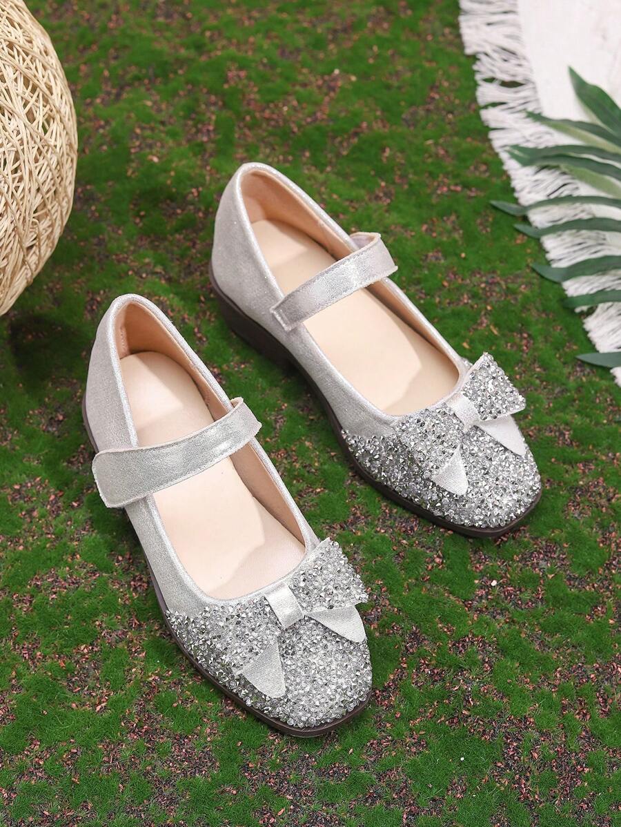 1 Pair Girls Fashionable High Heel Shoes With Bow Decor