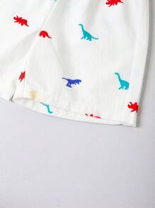 Conjunto de 2 piezas de camiseta y pantalones cortos con estampado de dinosaurio para niños en verano