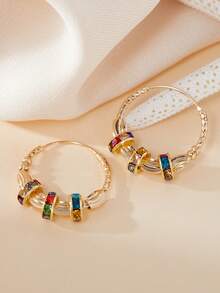 1 par de pendientes de aro retro metálicos con cuentas multicolores para mujer, moda bohemia, joyería creativa personalizada de lujo, regalos de aniversario - Pendientes - Ver 7