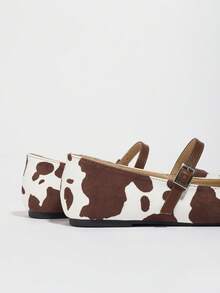 Giày Mary Jane họa tiết bò cho nữ, giày bệt mũi vuông cổ thấp thường ngày, phong cách ngoài trời mùa hè - màu nâu - Xem 10