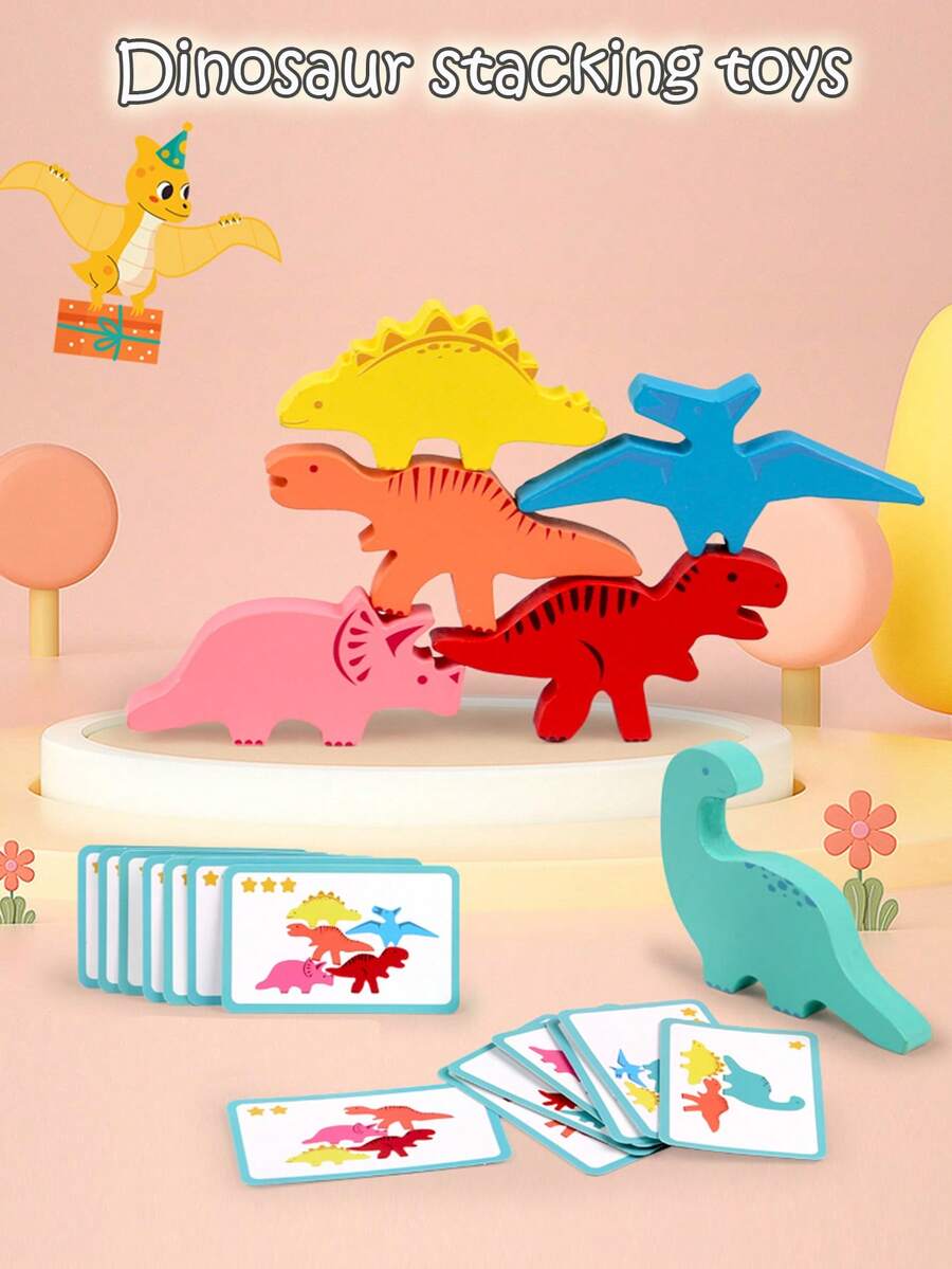 Children's Early Education Wooden Dinosaur Balance Stacking Toys, Interactive Stacking High Puzzle Stacking Blocks, Picture Matching Color Cognition Games, Thinking Games To Exercise Logical Thinking, Hand-Eye Coordination