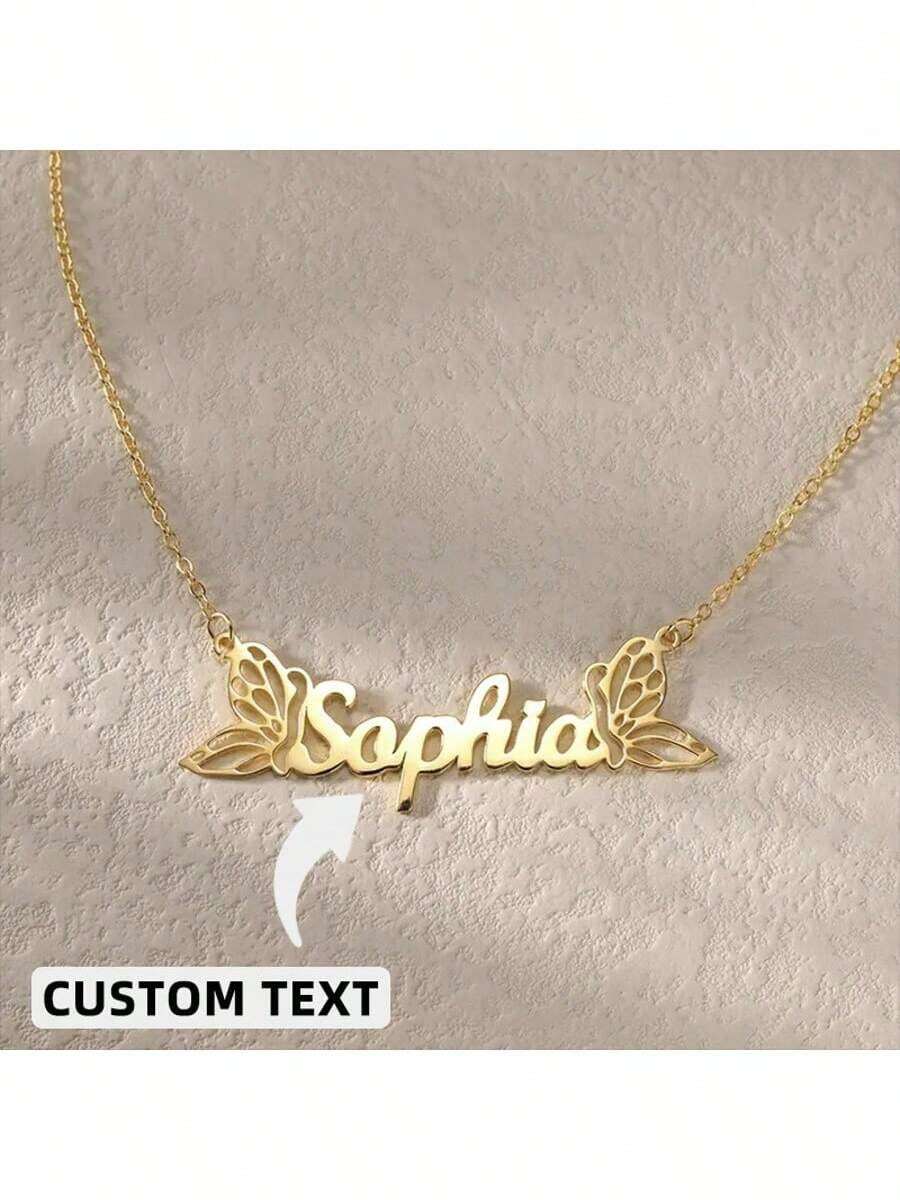 1 Peça Colar Personalizado de Borboleta em Aço Inoxidável Dourado - Elegante e Fofo Pingente Personalizado com Corrente Delicada, Adequado para Uso Diário e Ocasiões, Presente Personalizado | Pingente Personalizado | Design Requintado, Decoração de Borboleta