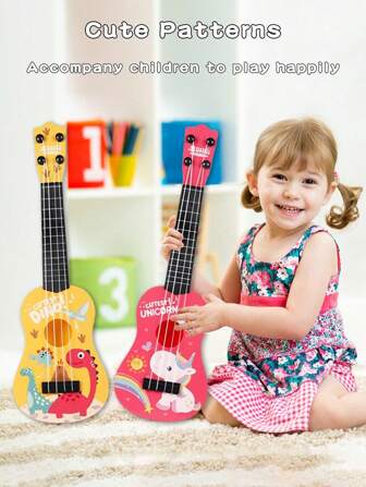Amusing Kids Mini Guitar Toy, Playable Simulation Cute Ukulele Musical Instrument Toy, Educational Handcraft Guitar Toy, Ideal Birthday/Holiday Gift For Boys And Girls
