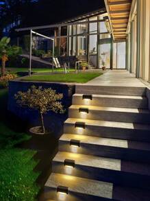 4 قطع/12 قطعة/16 قطعة أضواء لسلم/درجات خطوة شمسية، أضواء للتخييم الخارجي، أضواء لسلالم الحديقة الخارجية بنظام التحكم بالإضاءة، أضواء سطح شمسية لحديقة الفناء، السلالم الأرضية، السياج ،الشرفة، مسار الحفل الزفاف