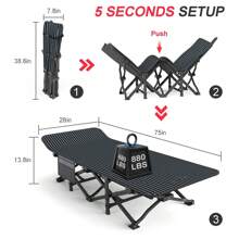 Folding Sleeping Cot For Adults Guest Bed Heavy Duty Portable Cots Camping With Mat, Double Layer 1200D Oxford Cloth, Rated For 880 Lbs