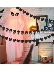 1 Set Gotischer schwarz herzförmiger Skelett Kranz Wimpel, schwarzer Filz Herzwimpel, Halloween Skelett Wimpel, geeignet für Gothik Geburtstags Party Deko - Halloween Heim Deko, Zimmer Deko, Feiertags Heim Deko und Party Hintergrund, Themenparty Deko