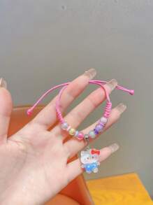Sanrio Sanrio Hello Kitty Adjustable Woven Bracelet Handcrafted Cute Resin Pendant Jewelry, Suitable For Teenagers, Birthday Gifts For Best Friends, Anime Fashion Birthday, Easter Christmas Gifts.Friendship Bracelet,Girls Bracelets