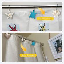 12-Piece Resin Marine Animal Shower Curtain Hooks - Sea Turtle, Starfish, Shell Decorative Curtains And Shower Curtains Fall Decor Home Accessories Room Decor Bathroom Accessories Back To School - Blue - View 3