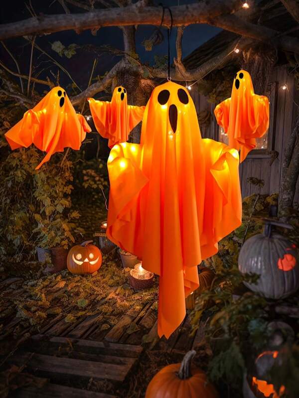 1set-Ghost Lanterns, Ghost-Hung Lanterns, Halloween Decoration "Ghost-Hung Lantern Set", Use LED Lights To Decorate Indoor Walls, Bedrooms, Outdoor Parties, Gardens, Terraces, Front Corridors, Yards, Scary And Cute Ghosts, Autumn Halloween Decoration Gifts (White), Trick Or Treat (White Characters)