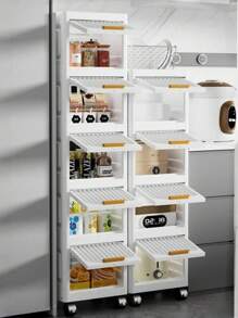 1 Stück Schlanker, hoher Badezimmerschrank mit Türen und Regalen, 4-stöckiger schmaler Badezimmerschrank-Organizer, beweglich und freistehend, Leinenturm-Schrank für kleine Räume, Küche, Wohnzimmer, weiß