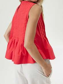 Womens Peplum Babydoll Tops Cute Pleated Sleeveless Ruffle Strap T Shirts Tank Summer Tops - Đỏ - Xem 7