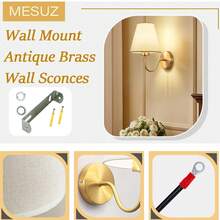 1 件/2 件带亚麻灯罩壁灯，E26/E27 底座，铝材质黑色/金色，无线易安装现代灯，适用于卧室浴室客厅走廊入口（灯不含光源）