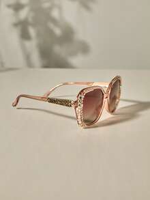 1pc New Oval Full Frame Crystal Rhinestone Fashion Glasses, Y2K Style For Women, Suitable For Driving, Beach, Outdoor, Travel, Going Out, Fashion Accessory Gift, Color: Black Winter Gifts - Coffee - View 4