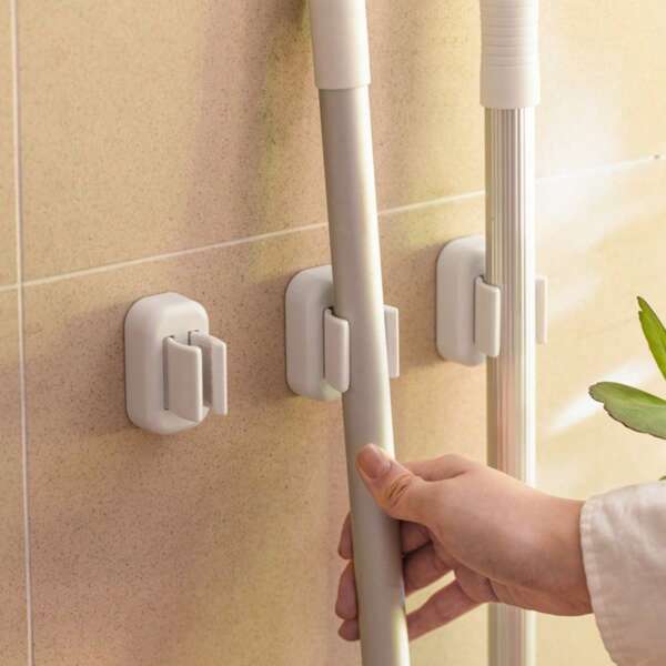 1pc Broom Holder, Wall Mounted Mop Tool Organizer, For Laundry Room, Closet, Bathroom, Storage Rack, 1 Slot, No Drill Installation Mop Hanger