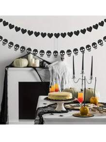 1 Set Gotischer schwarz herzförmiger Skelett Kranz Wimpel, schwarzer Filz Herzwimpel, Halloween Skelett Wimpel, geeignet für Gothik Geburtstags Party Deko - Halloween Heim Deko, Zimmer Deko, Feiertags Heim Deko und Party Hintergrund, Themenparty Deko