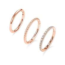 Set de 3 aros para la nariz de acero inoxidable hipoalergénico con bisagras y circonita cúbica, anillo segmentado de 16G para septum, nostril, labio, anillos de cartílago 18K chapados en oro de 8 mm y 10 mm para oreja, aretes de pabellón, concha, hebilla para el ombligo y piercing de pezón, joyería corporal unisex