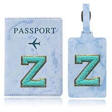 Passport Case And Baggage Tag Travel Accessories Personalised Initial With Name Monogram Luggage Portable Tag PU Leather For Suitcase Baggage Handbag Tags Travel Bag Label Tag Best Gift Passport Holder For Travel For Flight Passport Cover - Blue - View 31