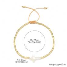 1 Stück legeres minimalistisches Perlen-Armband mit 4-Blatt Klee und Muschel, verstellbar, geeignet für den täglichen Gebrauch von Frauen und für den Urlaub, tolles Geschenk für den Geburtstag