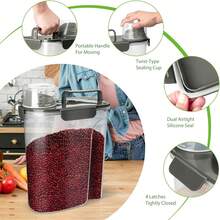 Rice Storage Container, 5 To 10lb Dry Food Airtight Dispenser, Pet Dog Cat Food Canister, Free Clear Plastic Kitchen And Pantry Bin For Oatmeal, Cereal, Pasta, Flour Pack Of 2 Grey - 3L+6L/灰色 - 查看 4