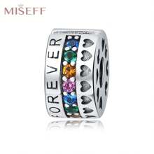 MISEFF 1 Pc Genuine S925 Sterling Silver Charm Synthetic Zirconia Fixed Clip Locator Clasp Pendant Suitable For DIY Bracelet Necklace Luxury Fine Jewelry Making Ladies Birthday Gift For Friends