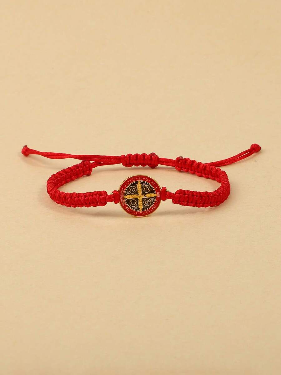 1pc Adjustable Saint Benedict Medal Bracelet, Catholic Religious Gift - Red - View 1
