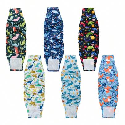 6Pcs Washable Male Dog Belly Wrap, Reusable Washable Cloth Dog Pee Pants,Puppy Dog Underwear, Pet Care Diapers