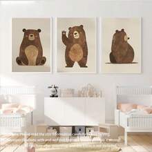 Cute Bear 1 Or 3 Nursery Wall Art Set: 3 PiecesForest Theme Nursery Decor With Hand Painted Brown Bears And Blush - Unisex Scandinavian Nursery Prints - Multicolor - View 7