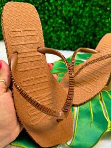Women's Square Toe Flip Flops - Terracotta - View 1