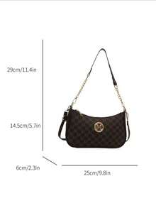 2025年新款时尚经典PU防水面料M字母印花设计金属链条装饰单肩斜挎包。适合购物、钱包、学生、年轻女性、办公室女性。非常适合办公室、大学、工作、商务、通勤、户外活动、旅行和野餐。 - 咖啡棕 - 查看 5