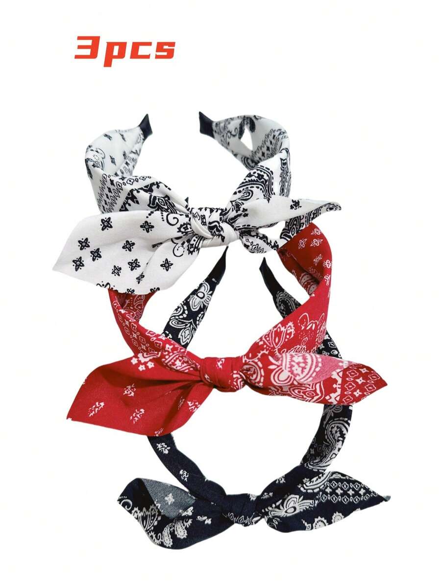 3 pièces Bandeaux style bohème en polyester avec nœud papillon, convient pour les accessoires de cheveux de printemps/été, serre-tête, accessoires pour la tête - Multicolore - Voir 1