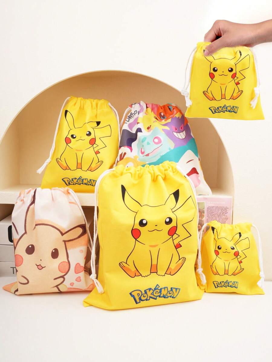 pokemon Pokemon Drawstring Pouch Featuring Pikachu And - Cute Storage Bag For Party Favors, Travel And Daily Use, Perfect For Fans