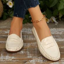 女士平底休闲乐福鞋，软底，户外防滑平底鞋，轻便舒适，适合中年妈妈工作/日常穿着。 - 米色(鏡面) - 查看 7