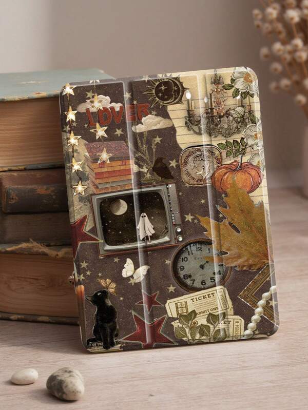Retro Collage Elements Protective Case Compatible With IPad Air 4/5th (10.9-Inch),IPad 10th Generation , IPad 9th/8th/7th Generation 10.2 Inch Cover ,With Auto Wake/Sleep,Four Corners Anti-Fall,Built-In Pen Tray