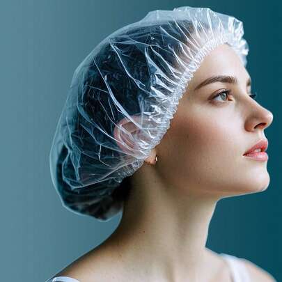 100 Toucas de Banho Descartáveis de Plástico - Perfeitas para Tintura de Cabelo e Salões de Beleza! Toucas de cabelo de plástico transparente e impermeável com elástico, toucas de banho reutilizáveis e grossas para chuveiro, spa, salão de beleza e uso doméstico, à prova de poeira e óleo, tamanho único, ideais para cuidados com os cabelos, remoção de maquiagem, culinária, viagens, amenidades de hotel, presente para mulheres e meninas, acessório essencial para o banheiro.