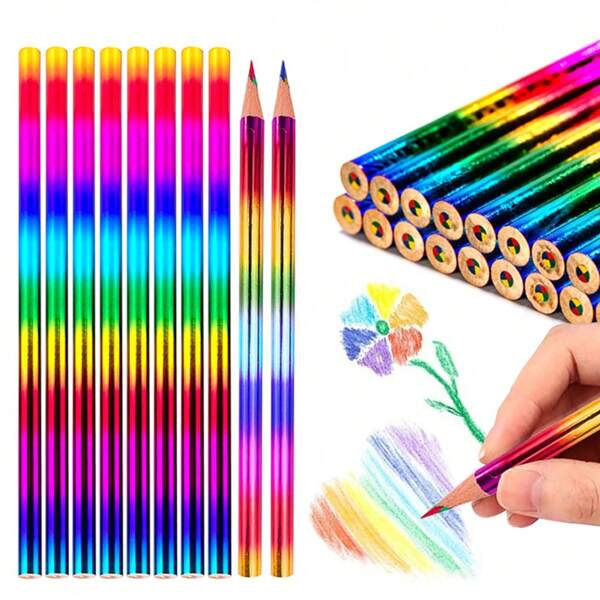 12/24/36pcs 17.6cm Length 4 Color Rainbow Core Rainbow Barrel Pencils, Student DIY Colorful Drawing Painting Colored Pencils School Supplies,Back To School